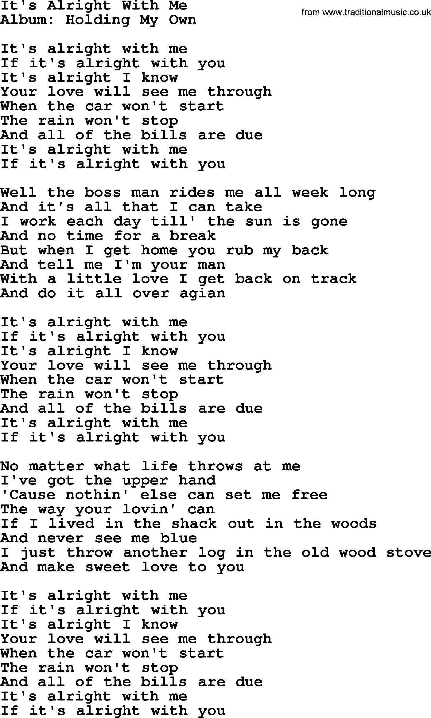 George Strait song: It's Alright With Me, lyrics