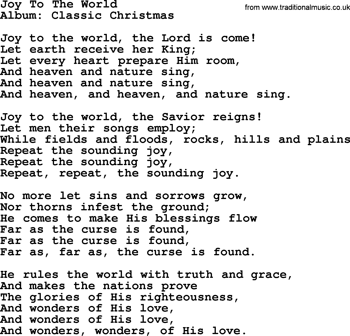George Strait song: Joy To The World, lyrics