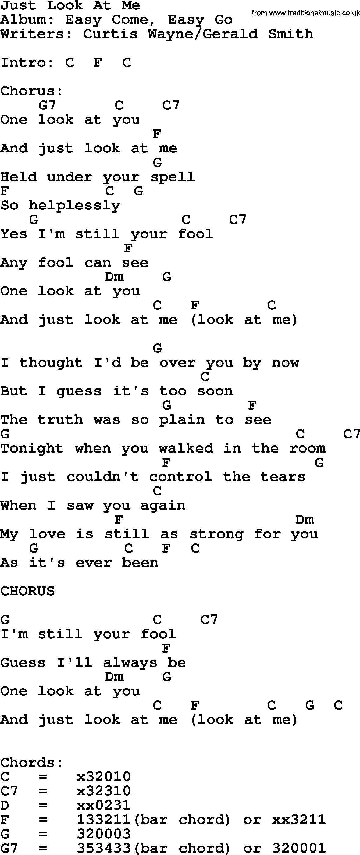 George Strait song: Just Look At Me, lyrics and chords