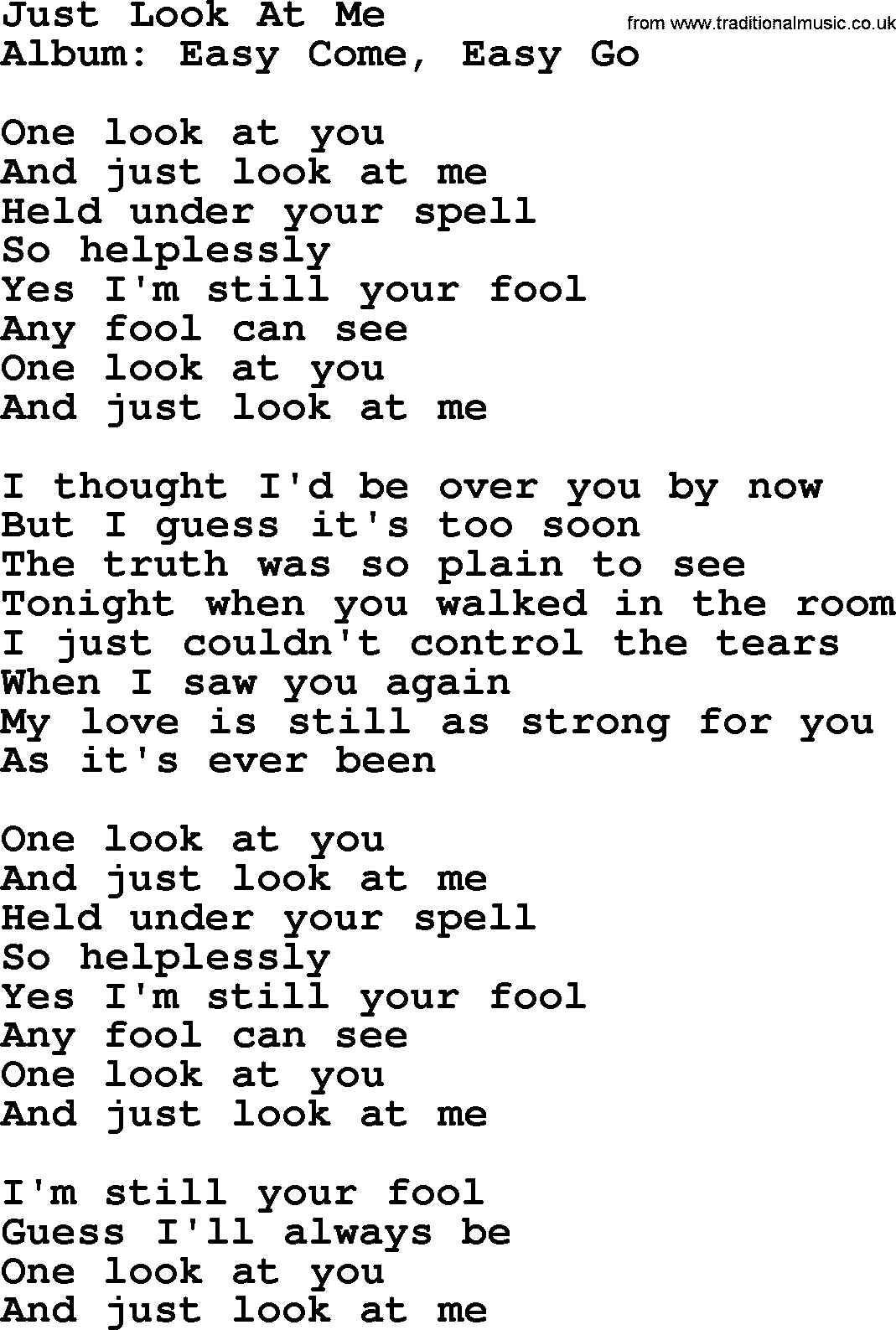 George Strait song: Just Look At Me, lyrics