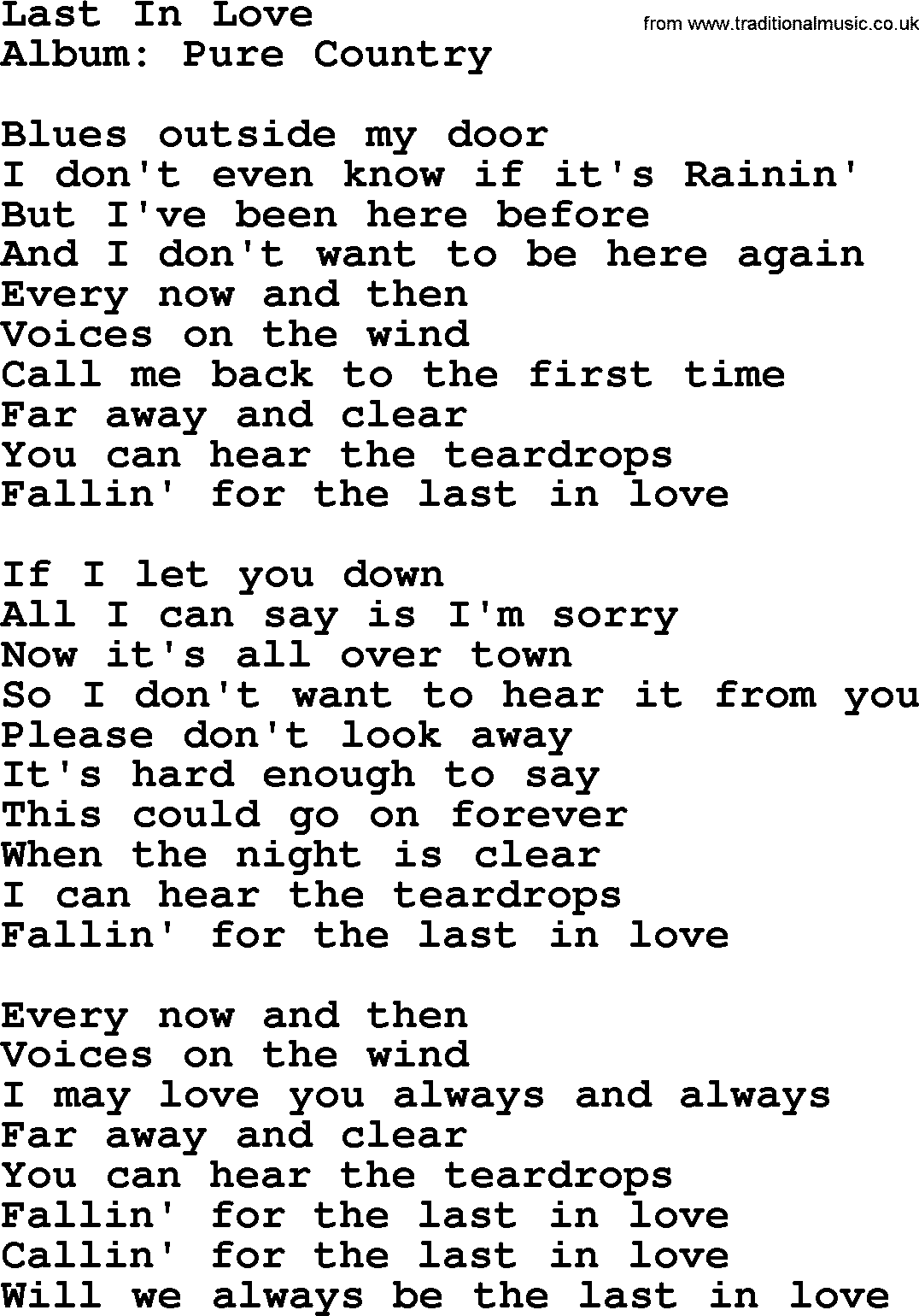 George Strait song: Last In Love, lyrics