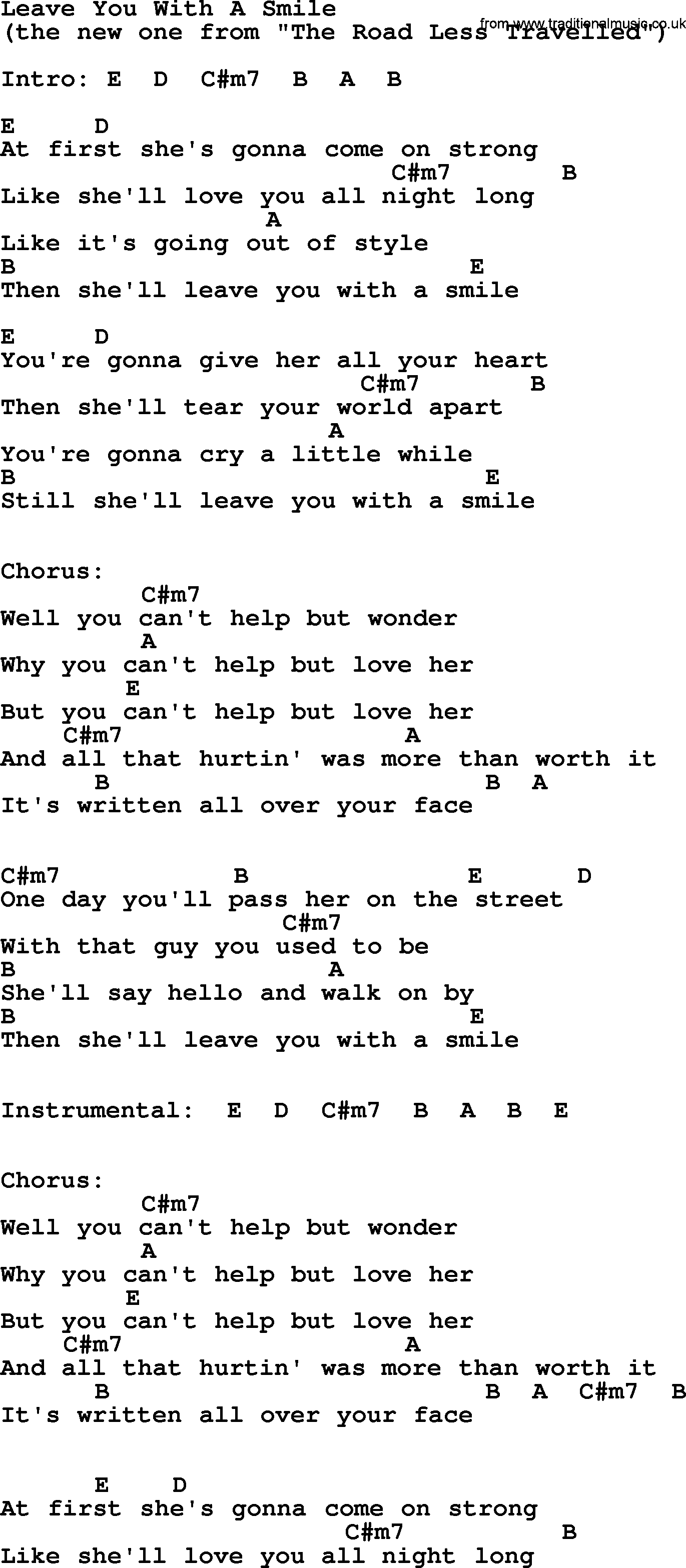 George Strait song: Leave You With A Smile, lyrics and chords