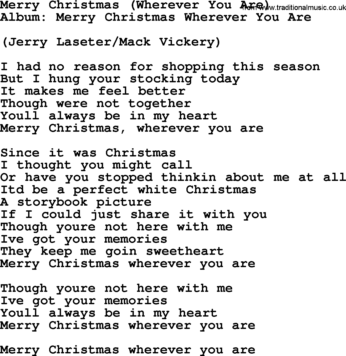 George Strait song: Merry Christmas Wherever You Are, lyrics