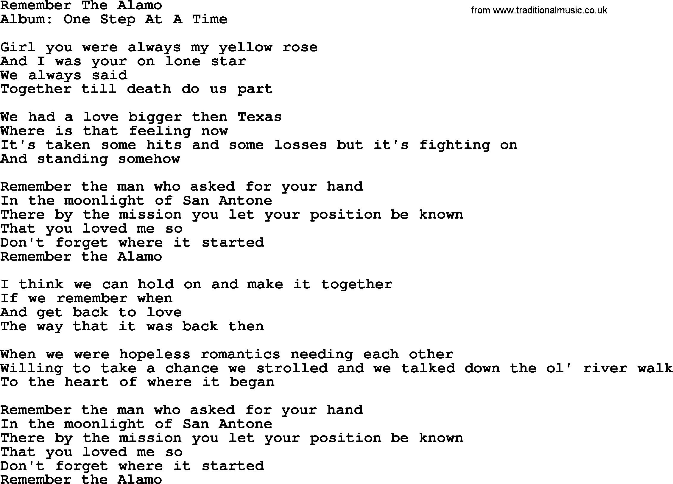 George Strait song: Remember The Alamo, lyrics