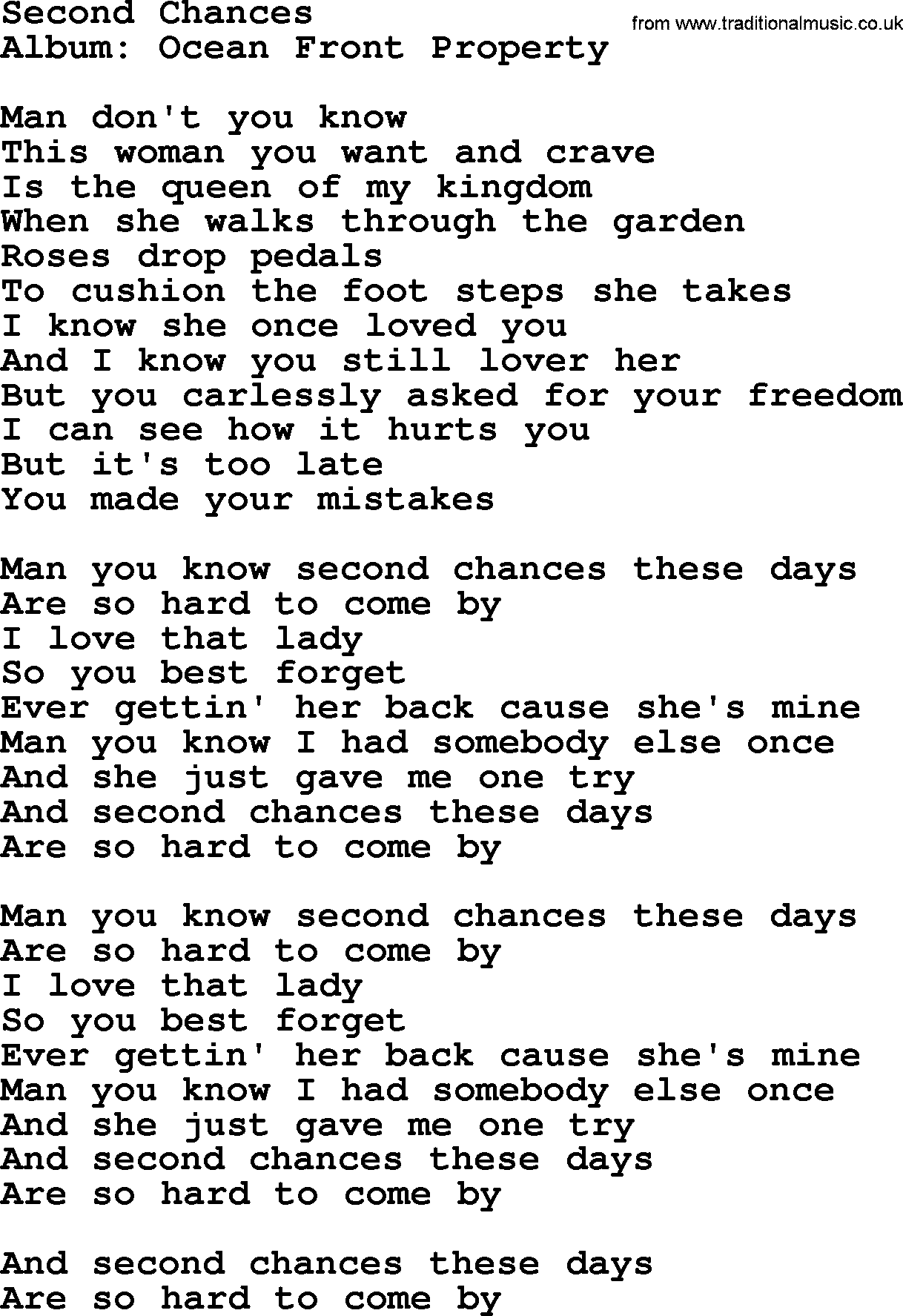 George Strait song: Second Chances, lyrics