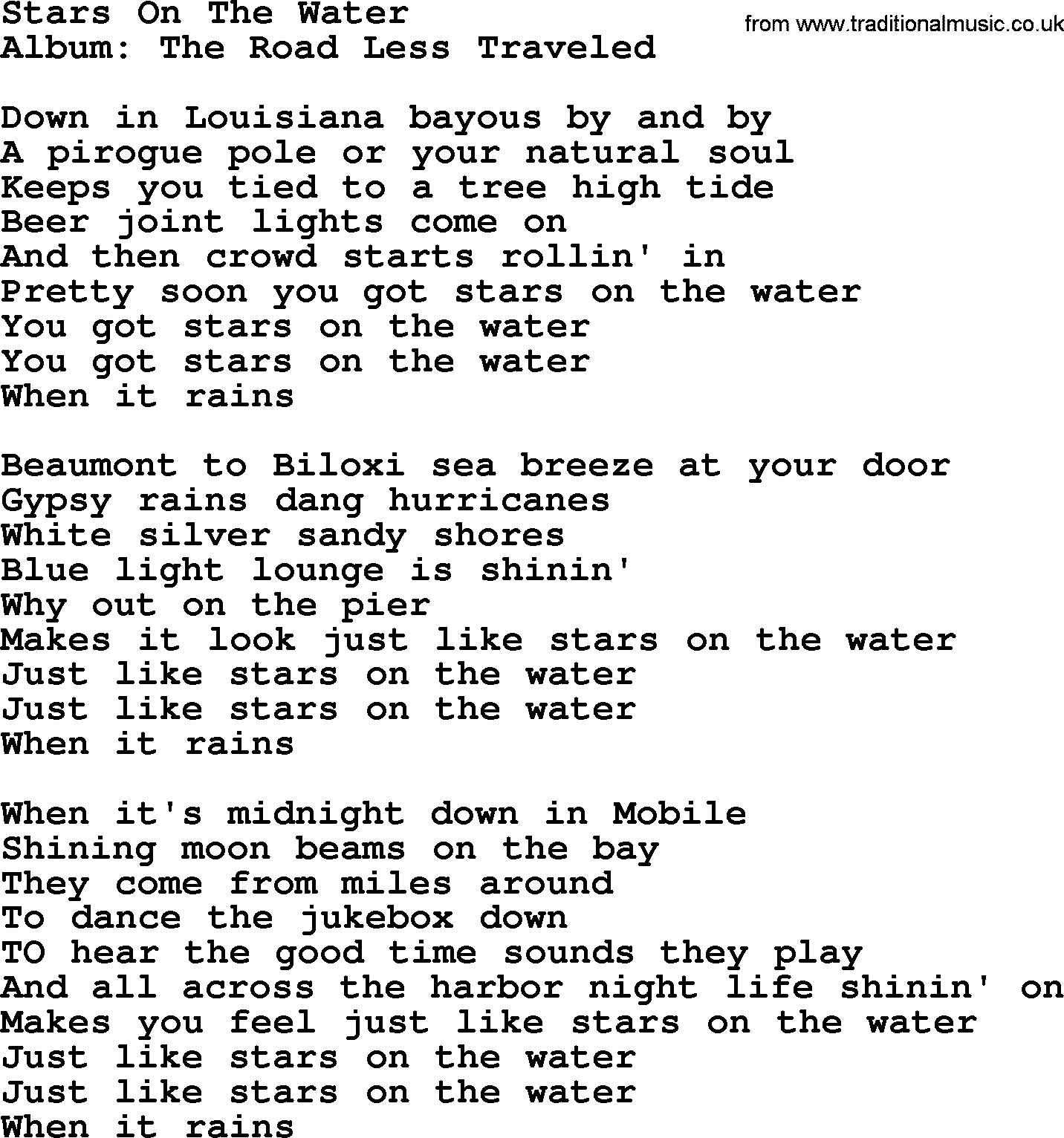 George Strait song: Stars On The Water, lyrics