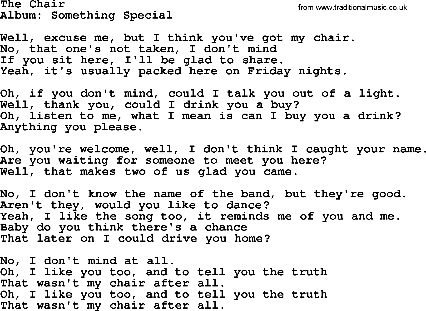 George Strait song: The Chair, lyrics