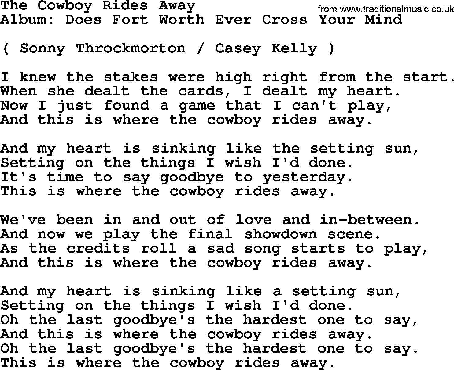 George Strait song: The Cowboy Rides Away, lyrics