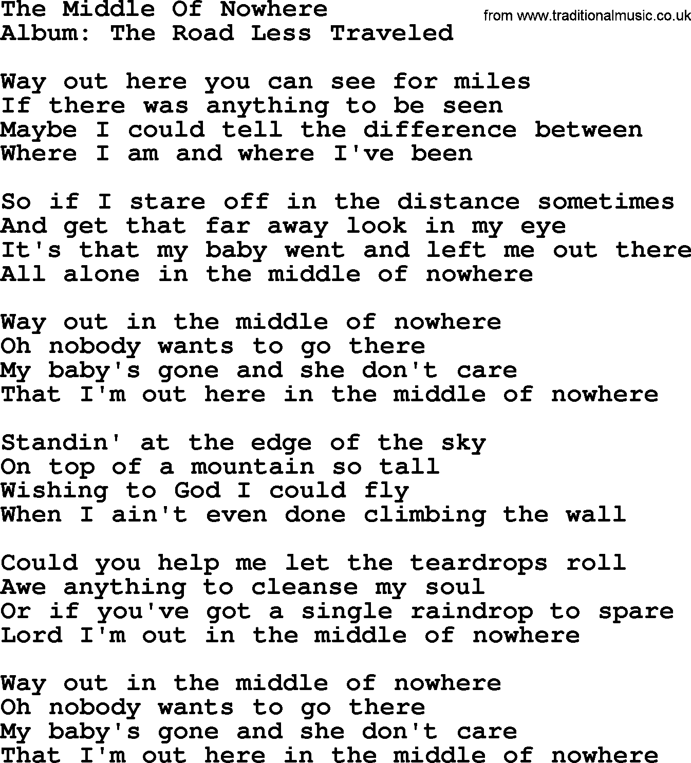 George Strait song: The Middle Of Nowhere, lyrics