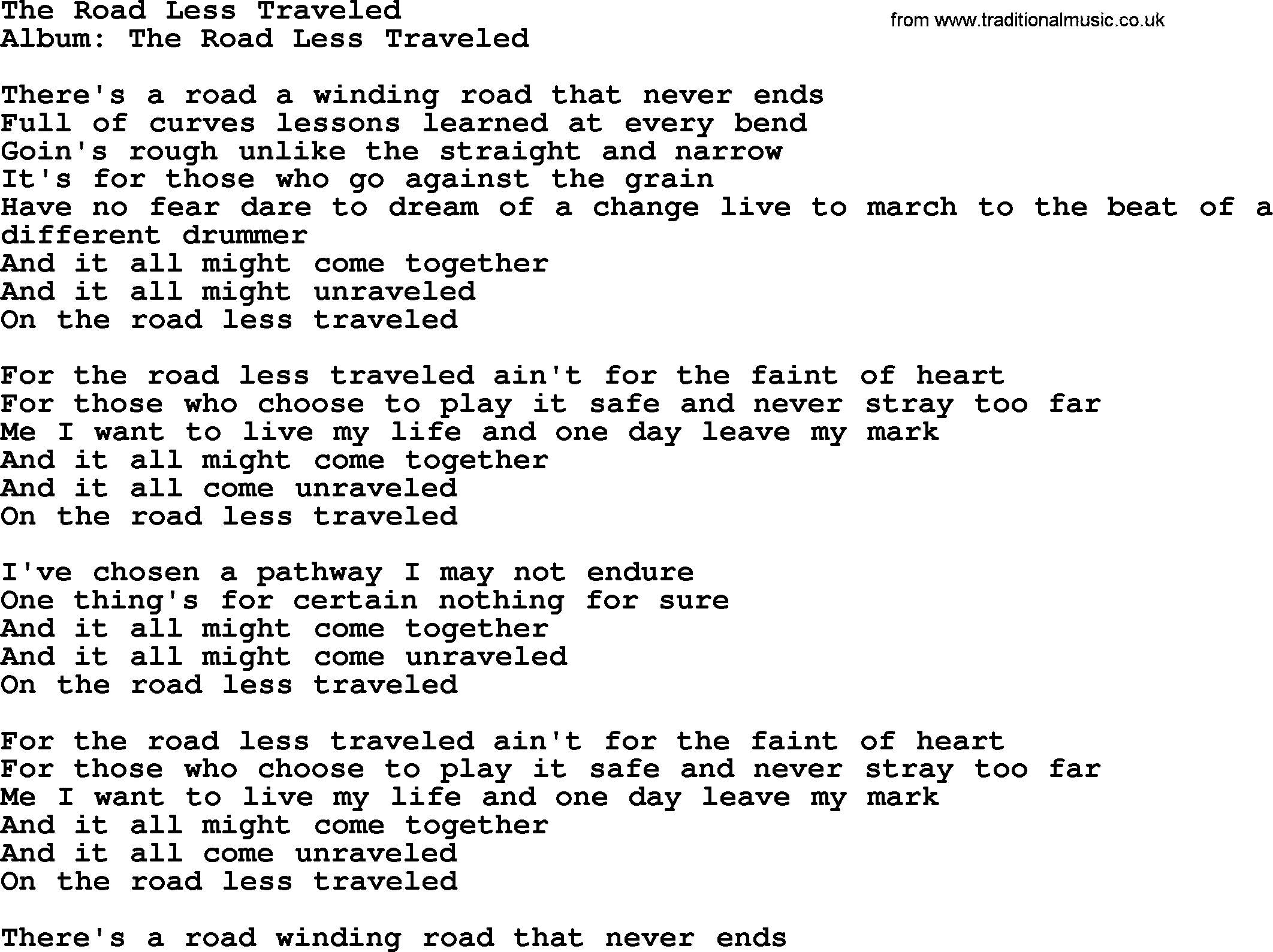 George Strait song: The Road Less Traveled, lyrics