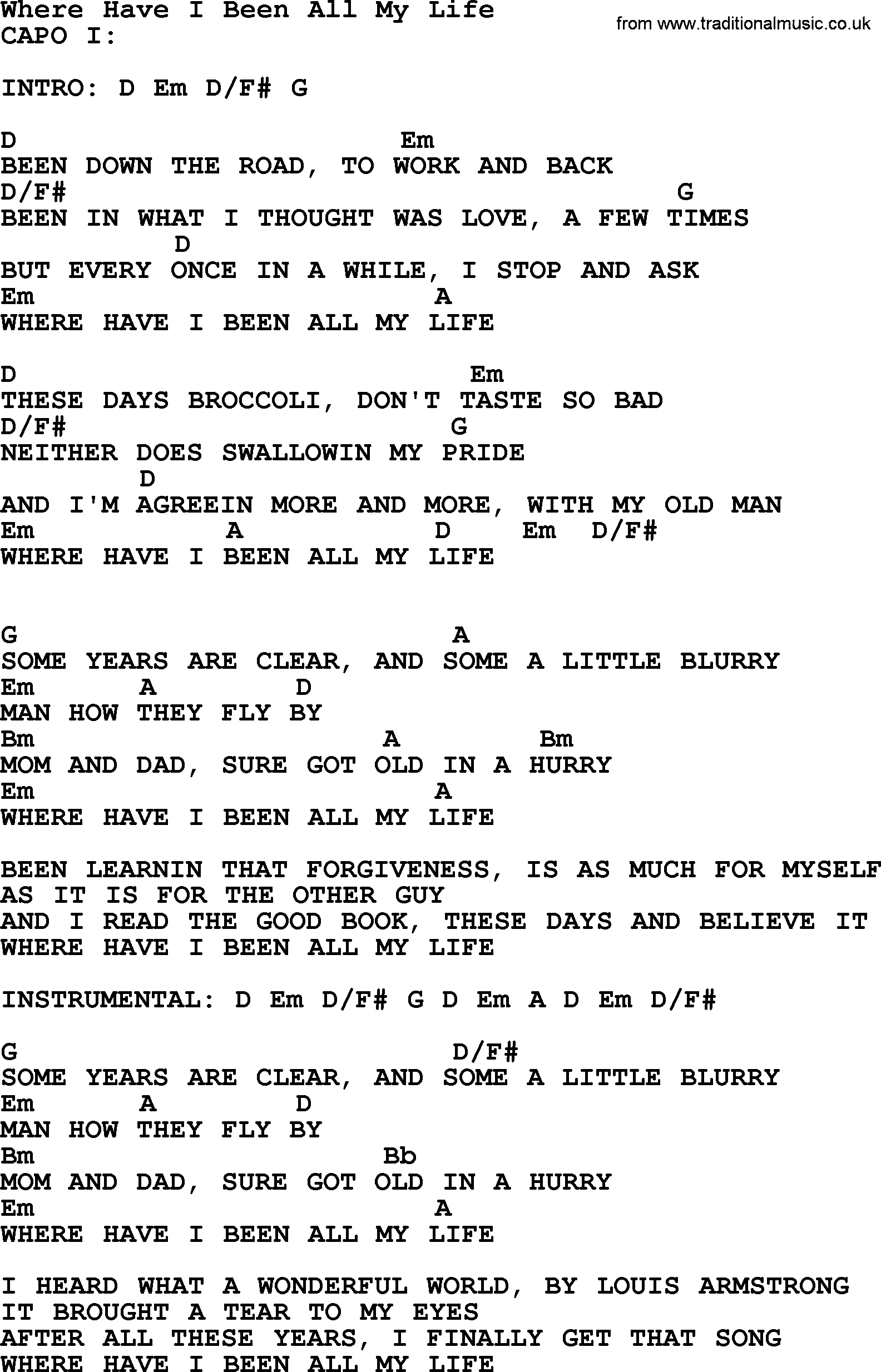 George Strait song: Where Have I Been All My Life, lyrics and chords