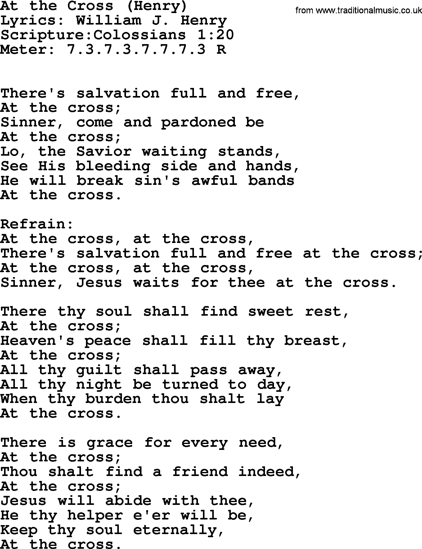 Good Old Hymns - At the Cross (Henry) - Lyrics, Sheetmusic, midi, Mp3 ...