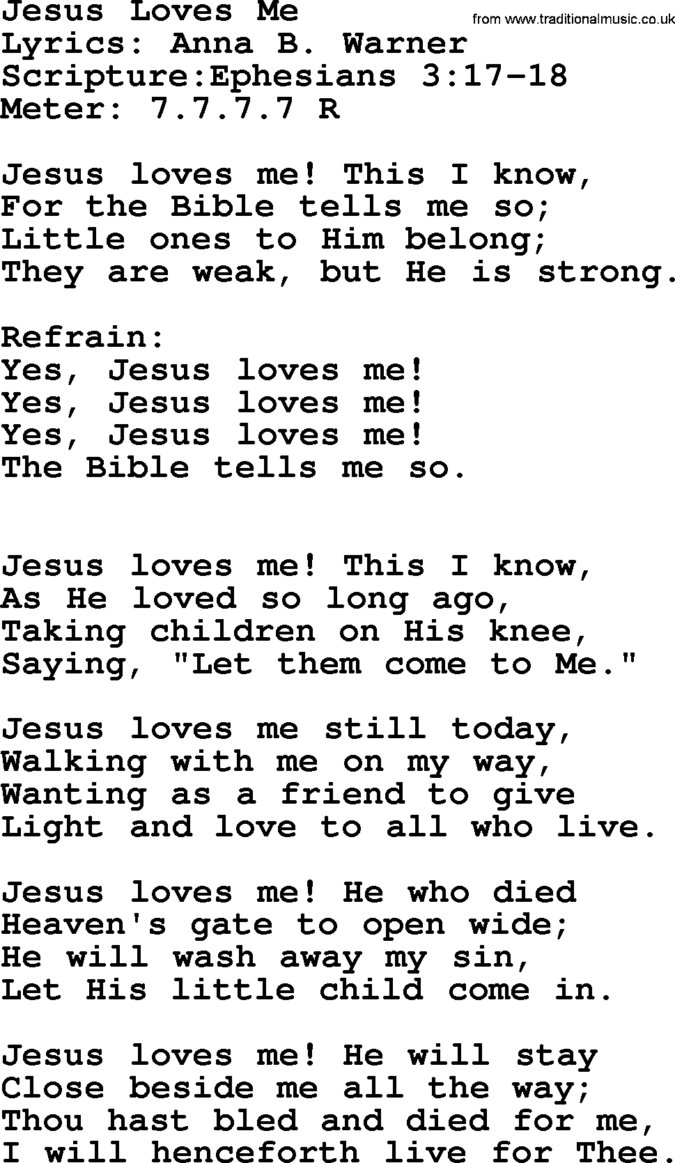 Hymns about  Angels, Hymn: Jesus Loves Me, lyrics, sheet music, midi & Mp3 music with PDF