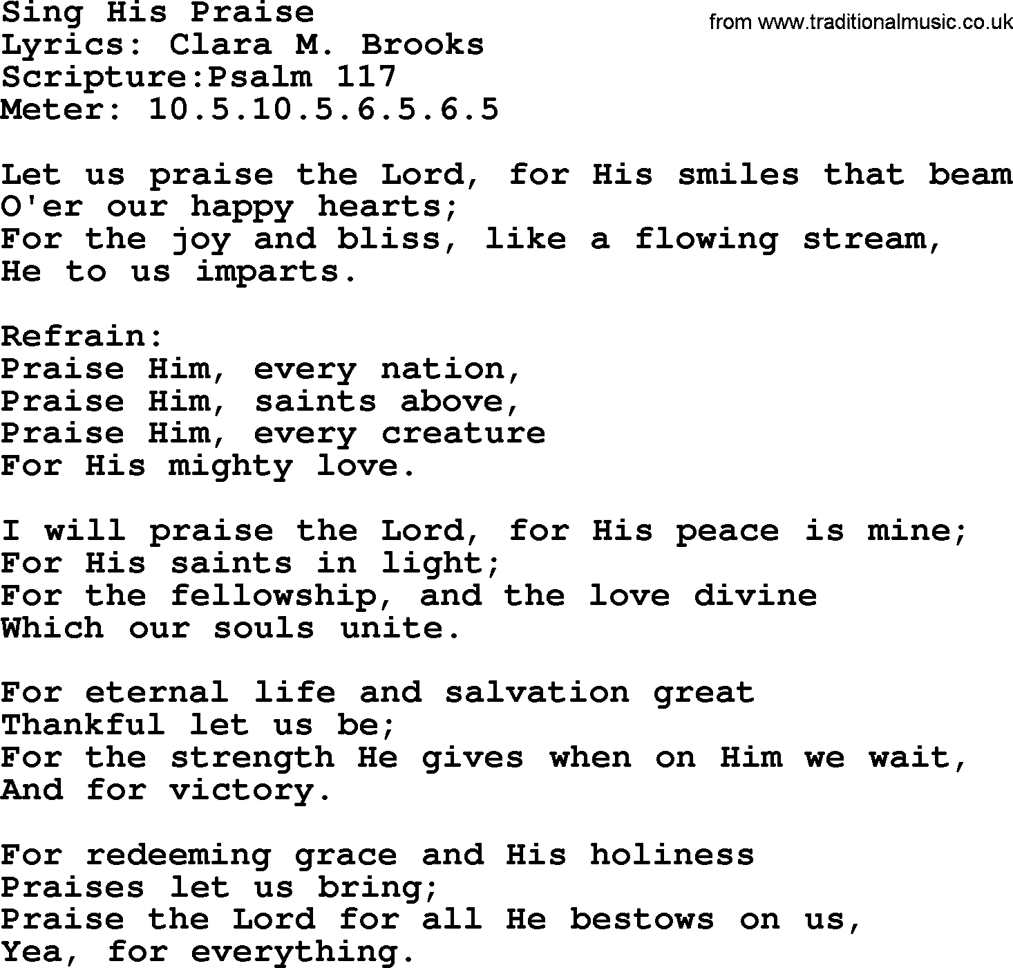 Hymns about  Angels, Hymn: Sing His Praise, lyrics, sheet music, midi & Mp3 music with PDF