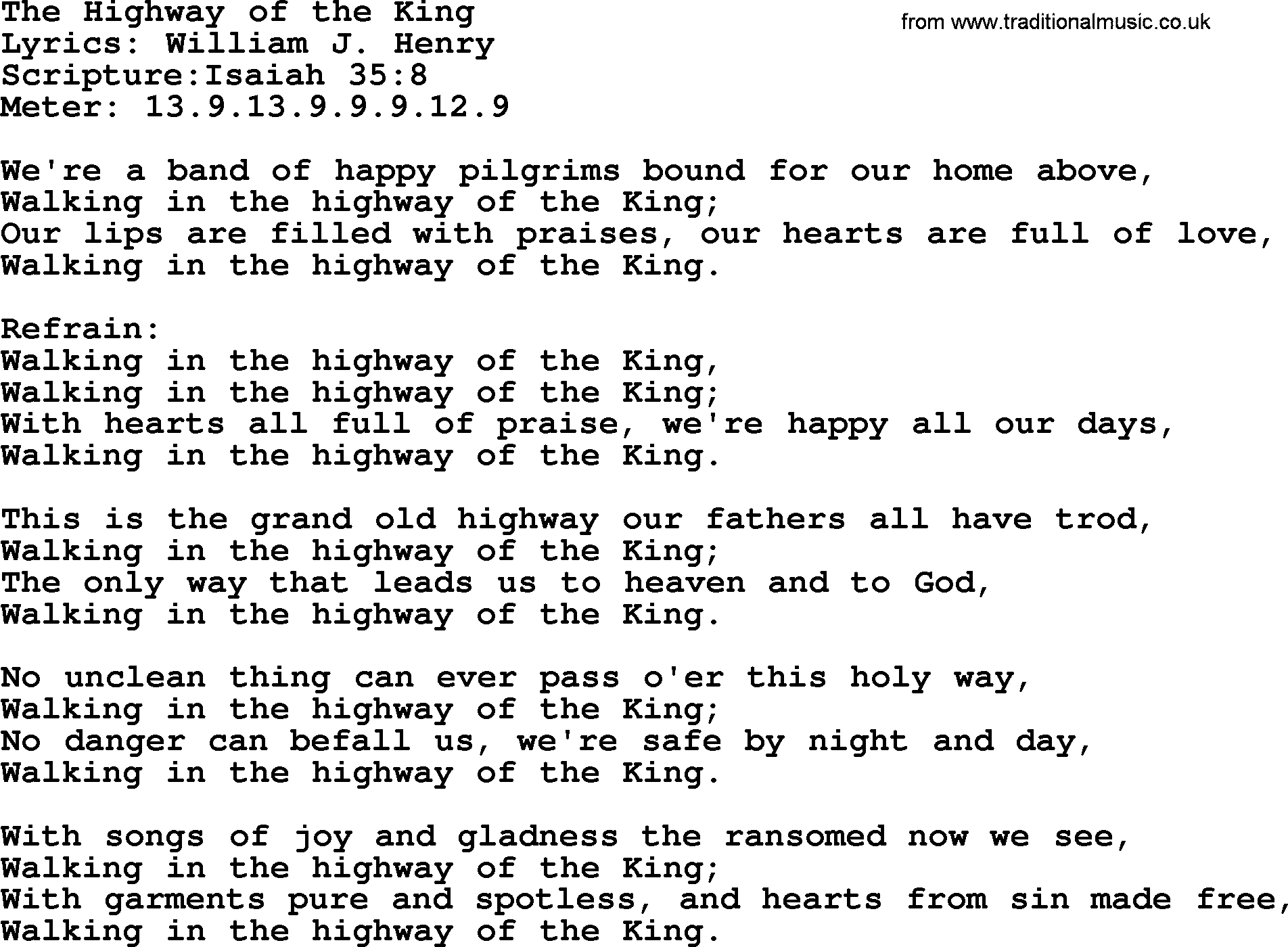 Hymns about  Angels, Hymn: The Highway of the King, lyrics, sheet music, midi & Mp3 music with PDF