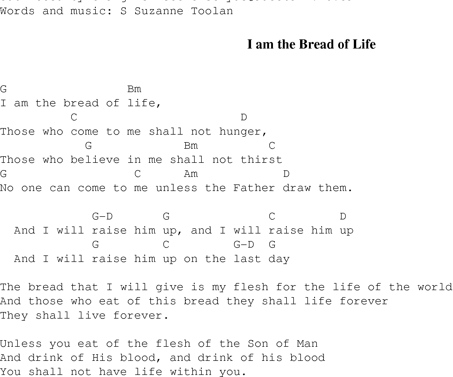 Gospel Song: I_am_the_bread_of_life, lyrics and chords.