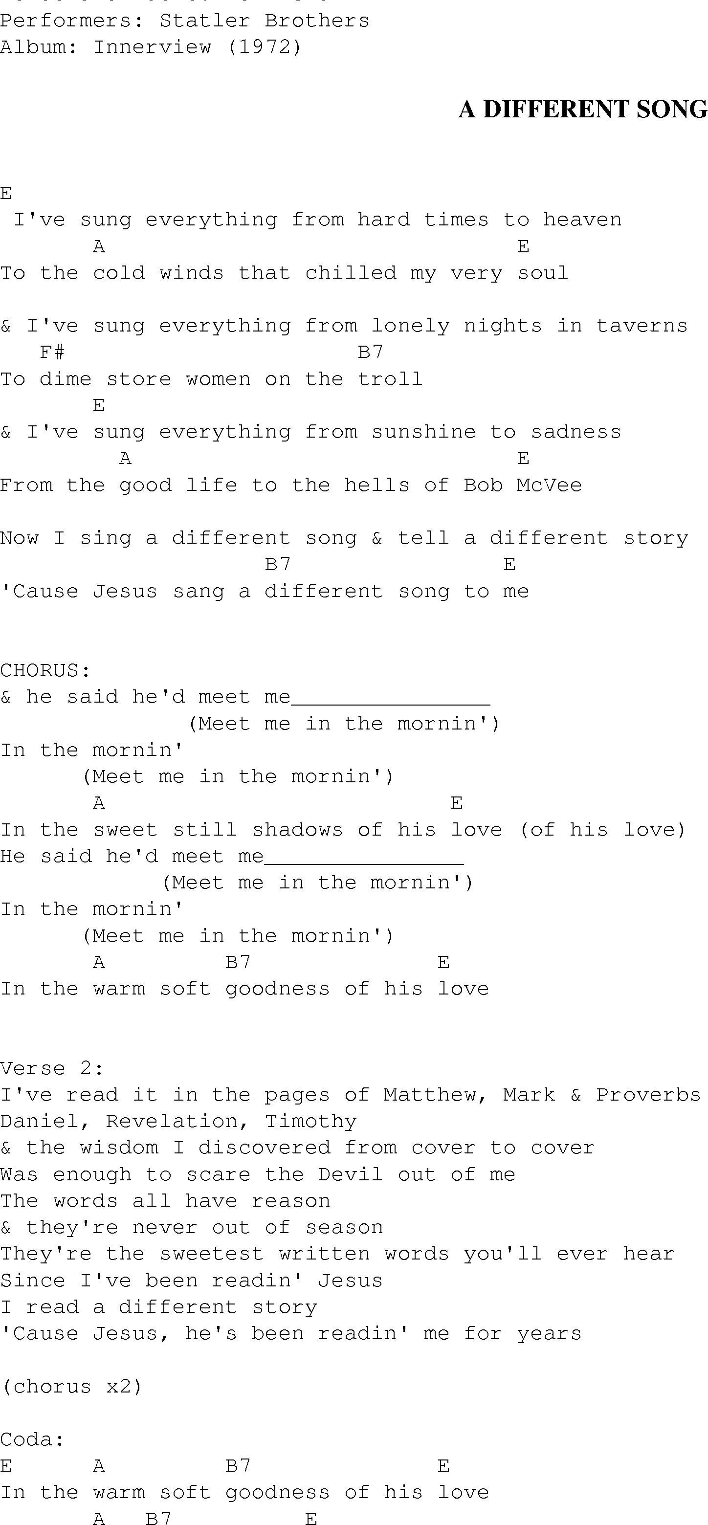 Gospel Song: a_different_song, lyrics and chords.