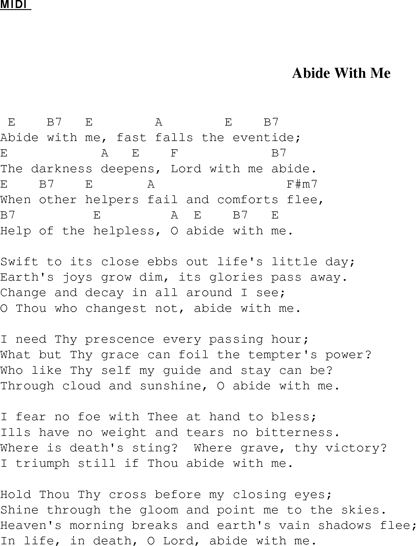 Gospel Song: abide_with_me, lyrics and chords.