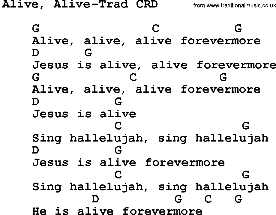 Gospel Song: Alive, Alive-Trad, lyrics and chords.