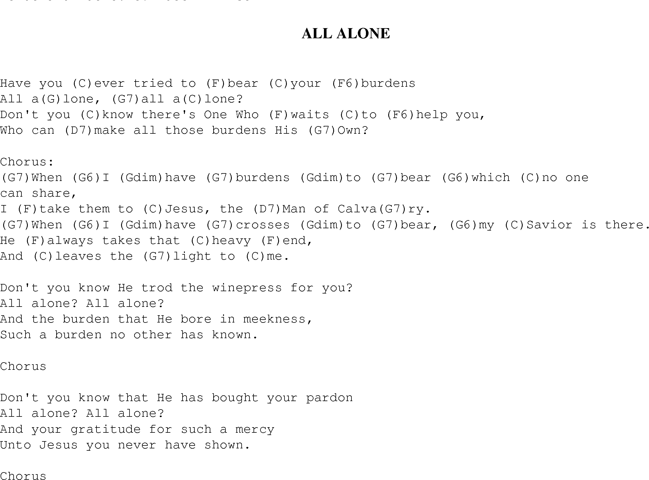Gospel Song: all_alone, lyrics and chords.