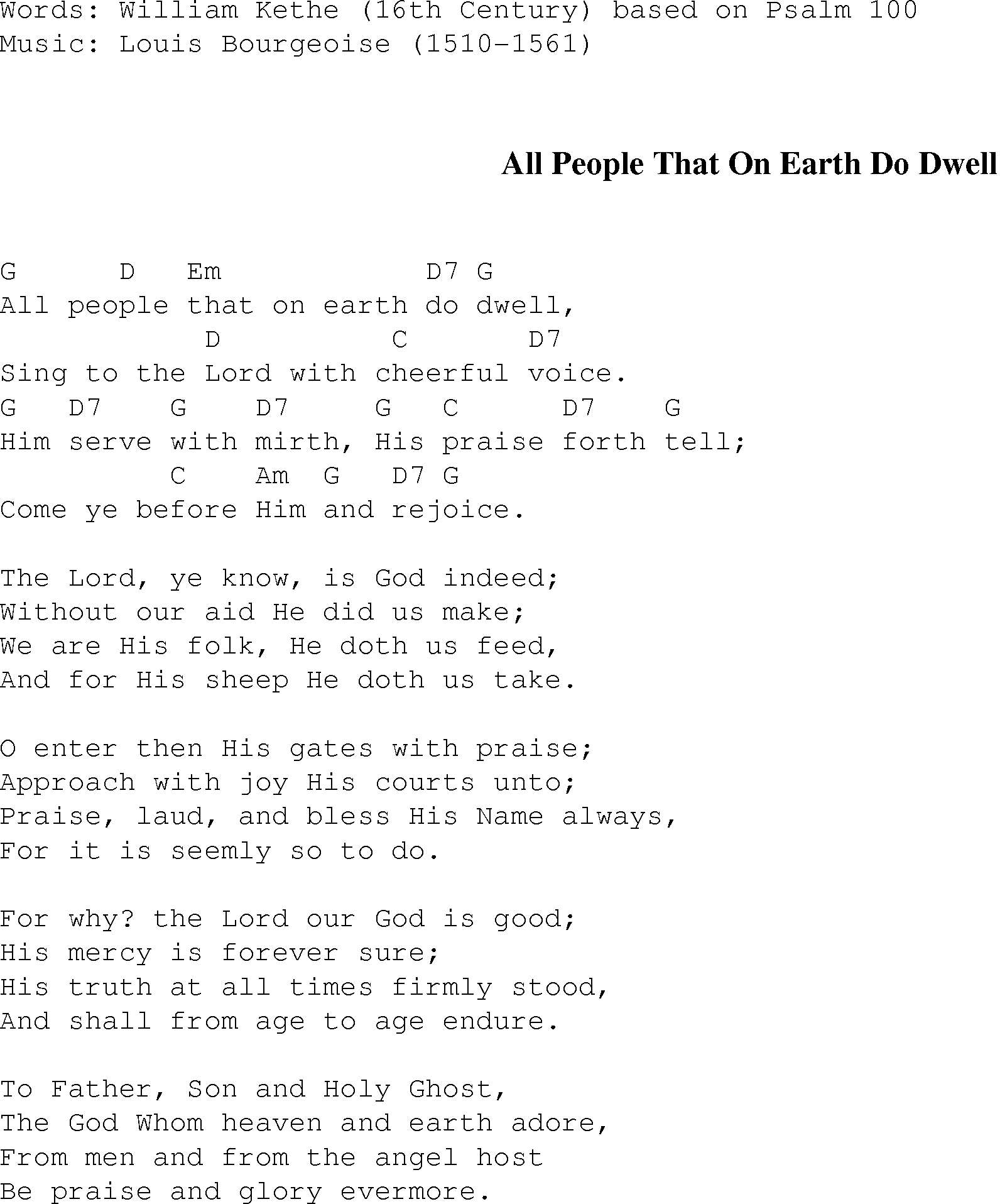 Gospel Song: all_people_that_on_earth_do_dwell, lyrics and chords.