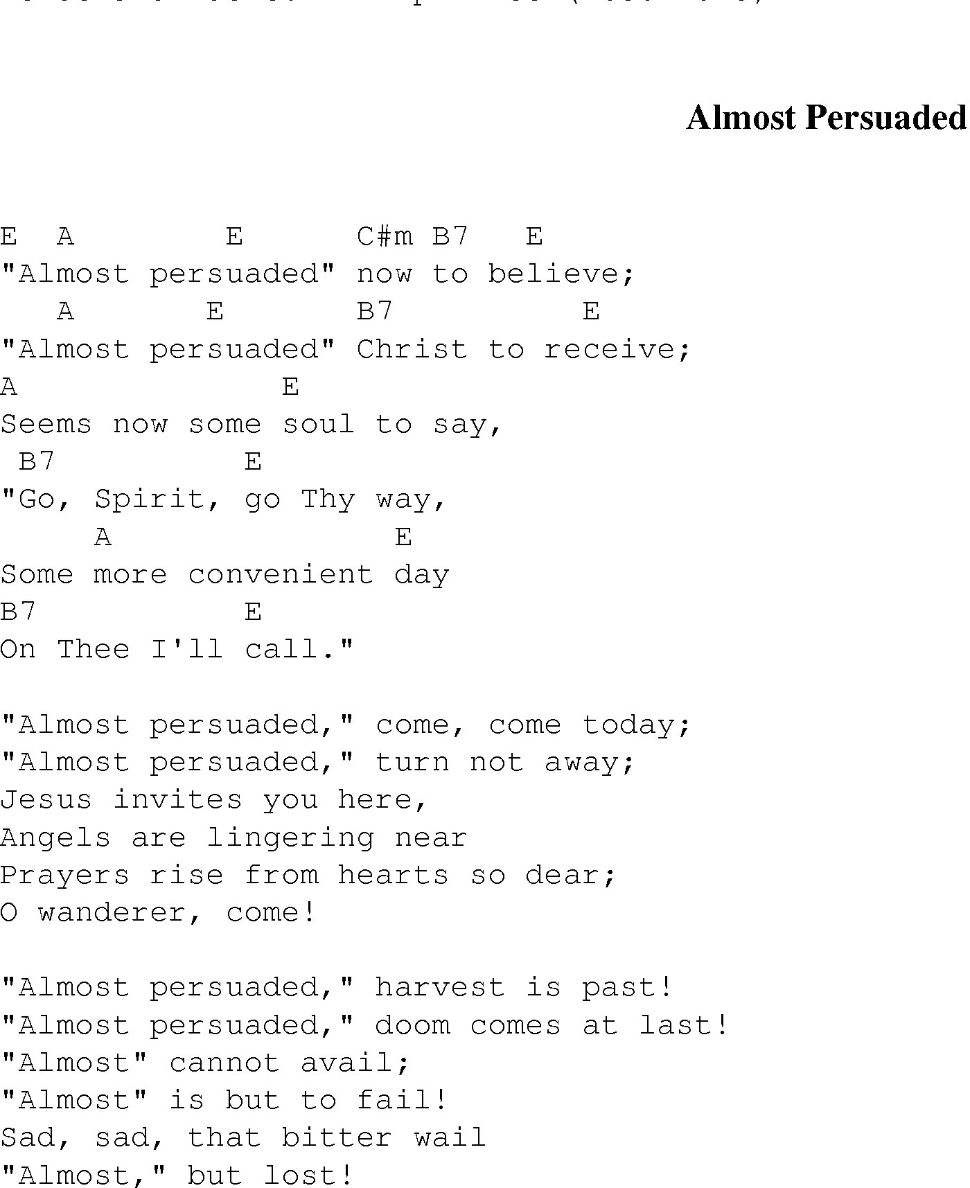 Gospel Song: almost_persuaded, lyrics and chords.