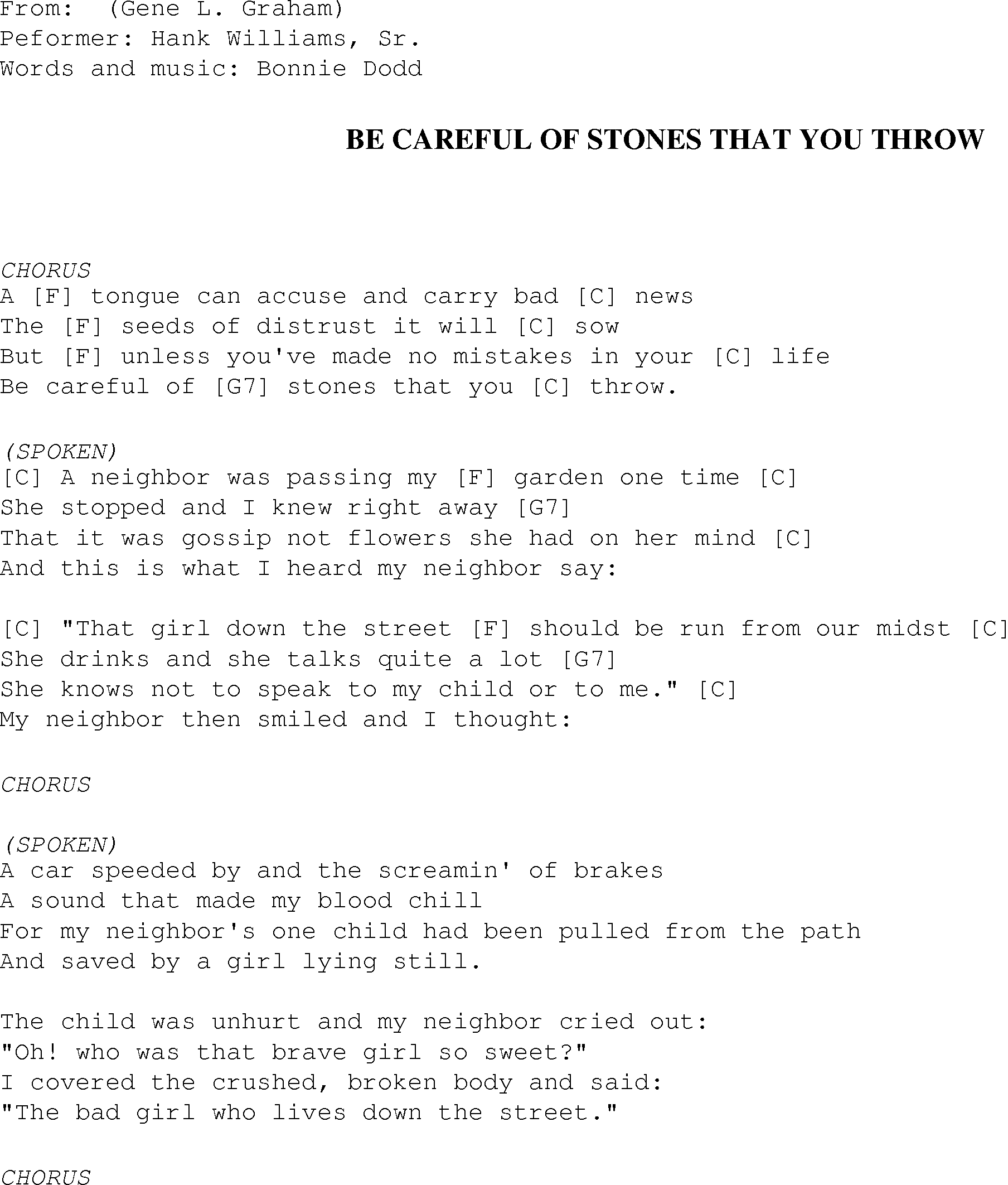 Gospel Song: be_careful_of_stones_that_you_throw, lyrics and chords.