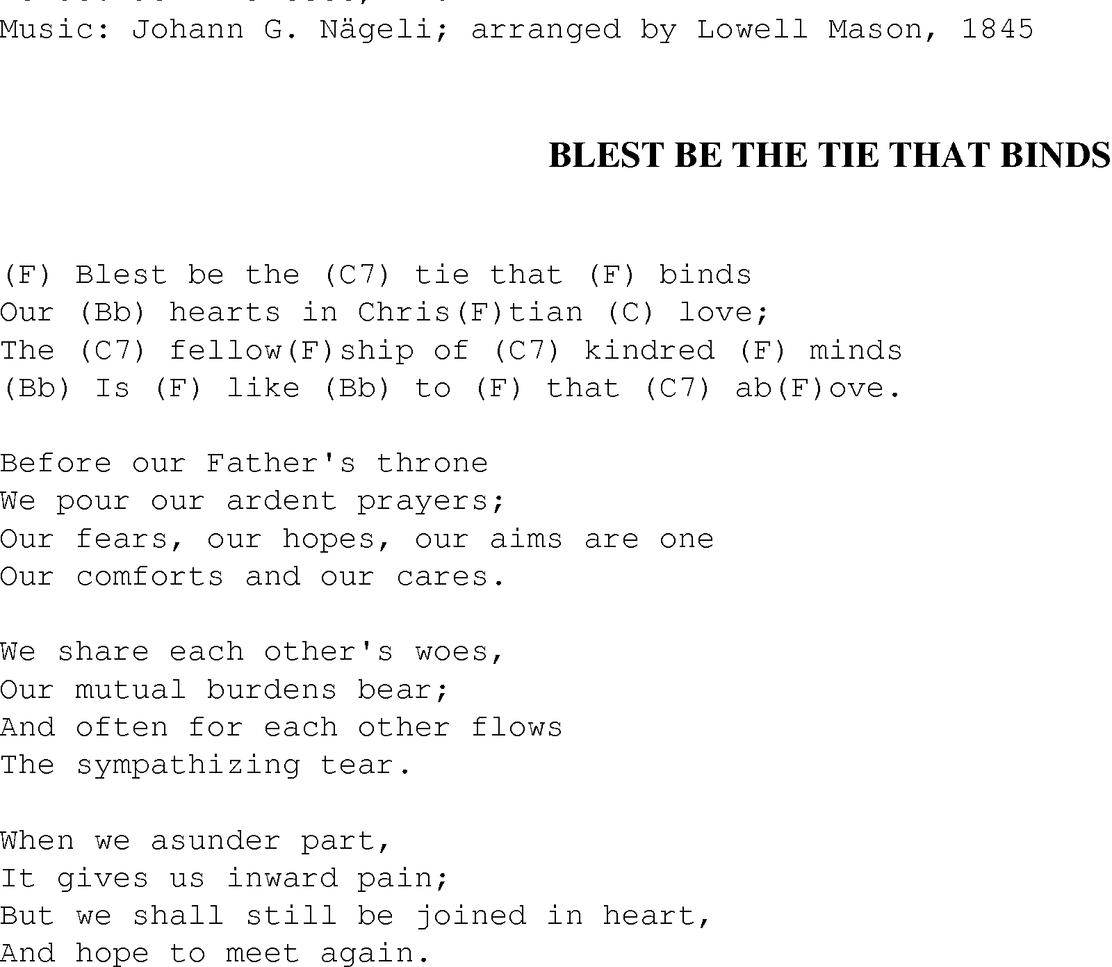 Gospel Song: blest_be_the_ties_that_bind, lyrics and chords.