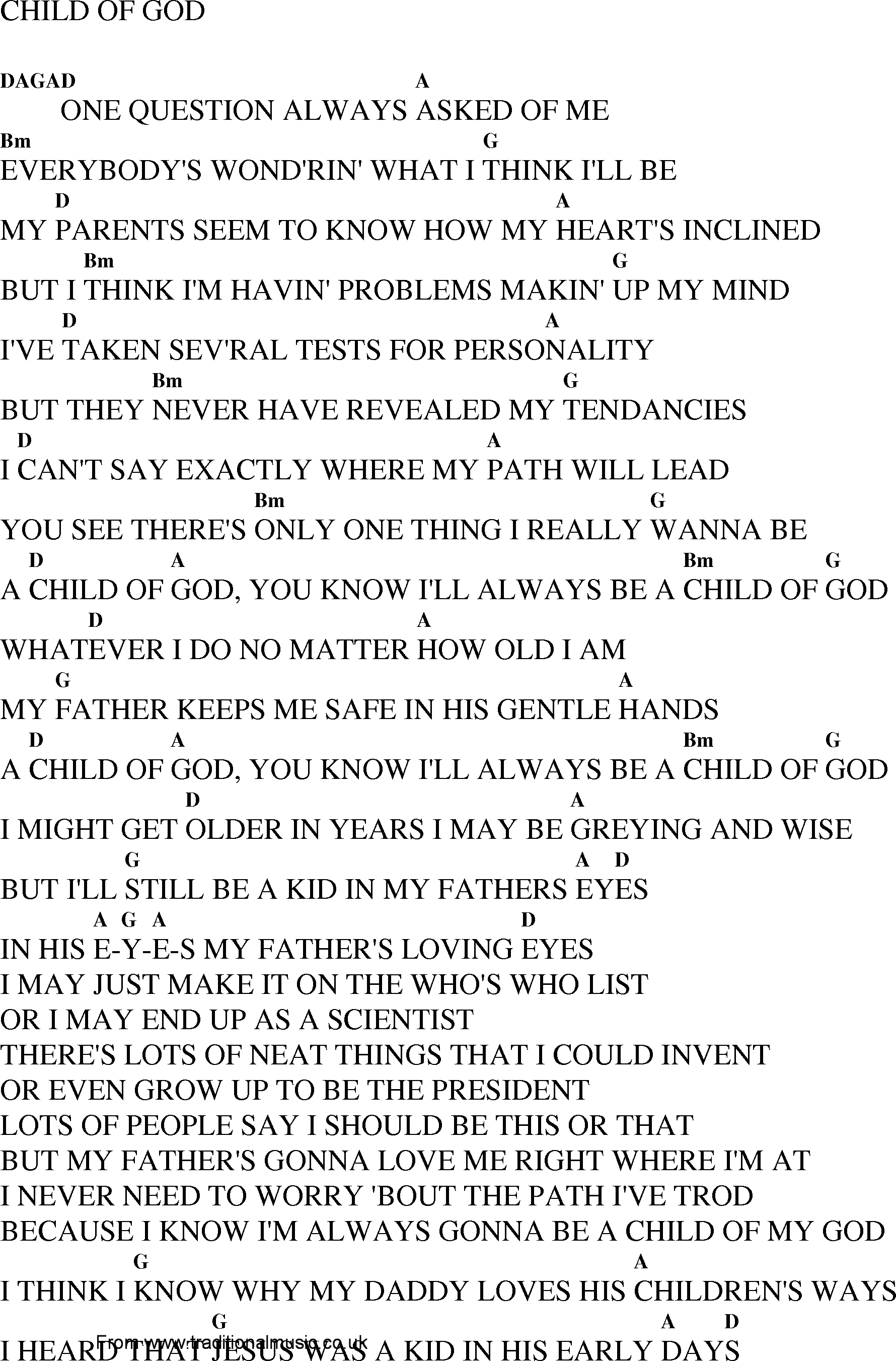 Gospel Song: child_of_god, lyrics and chords.