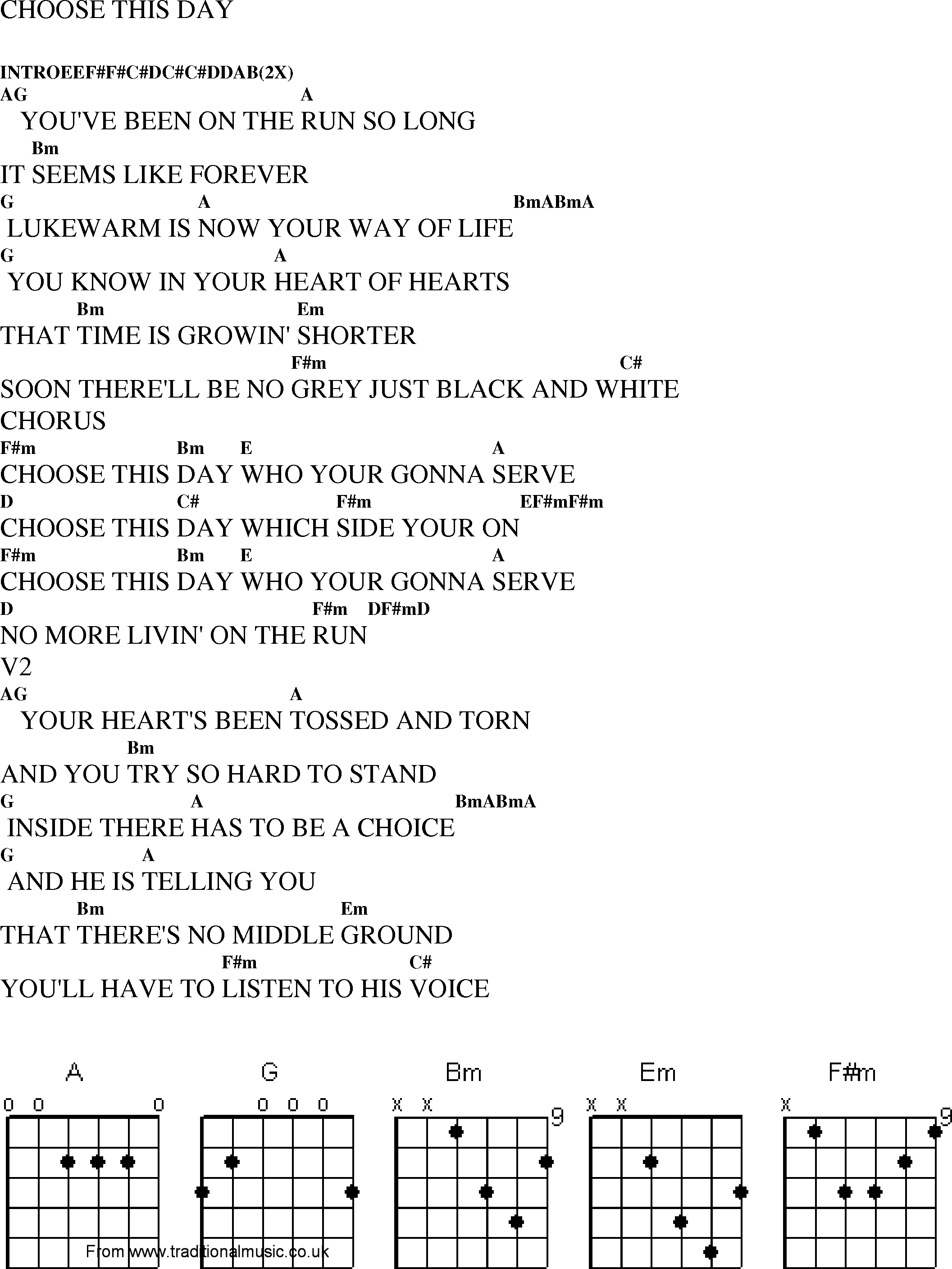 Gospel Song: choose_this_day, lyrics and chords.