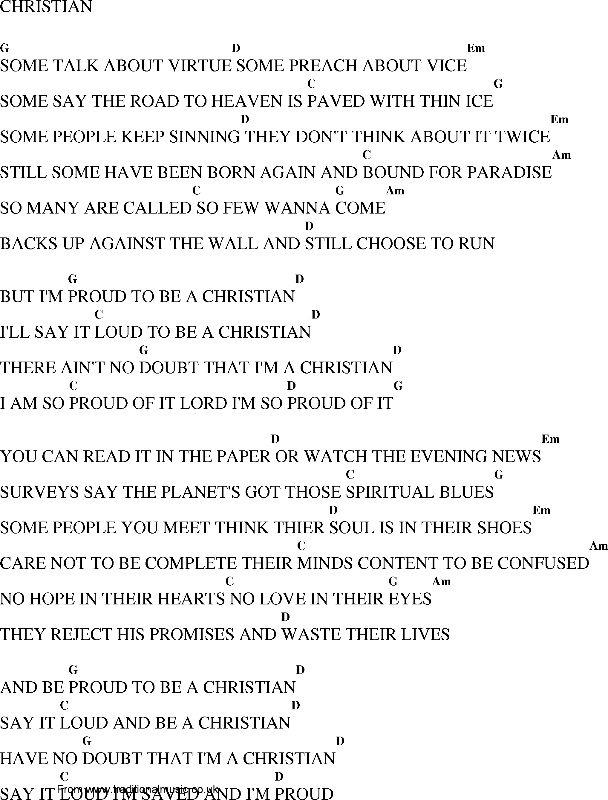 Gospel Song: christian, lyrics and chords.