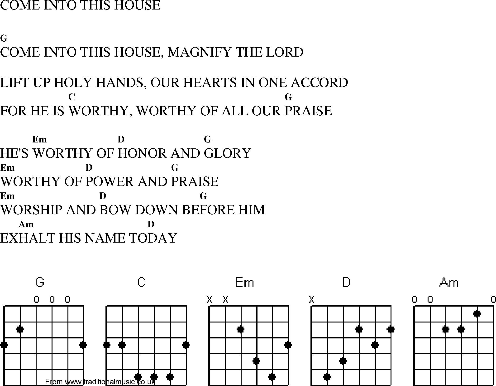 Gospel Song: come_into_this_house, lyrics and chords.