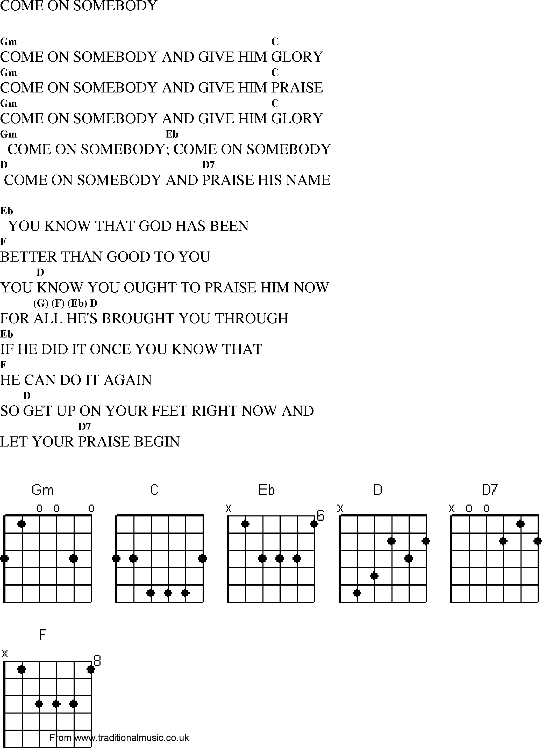 Gospel Song: come_on_somebody, lyrics and chords.