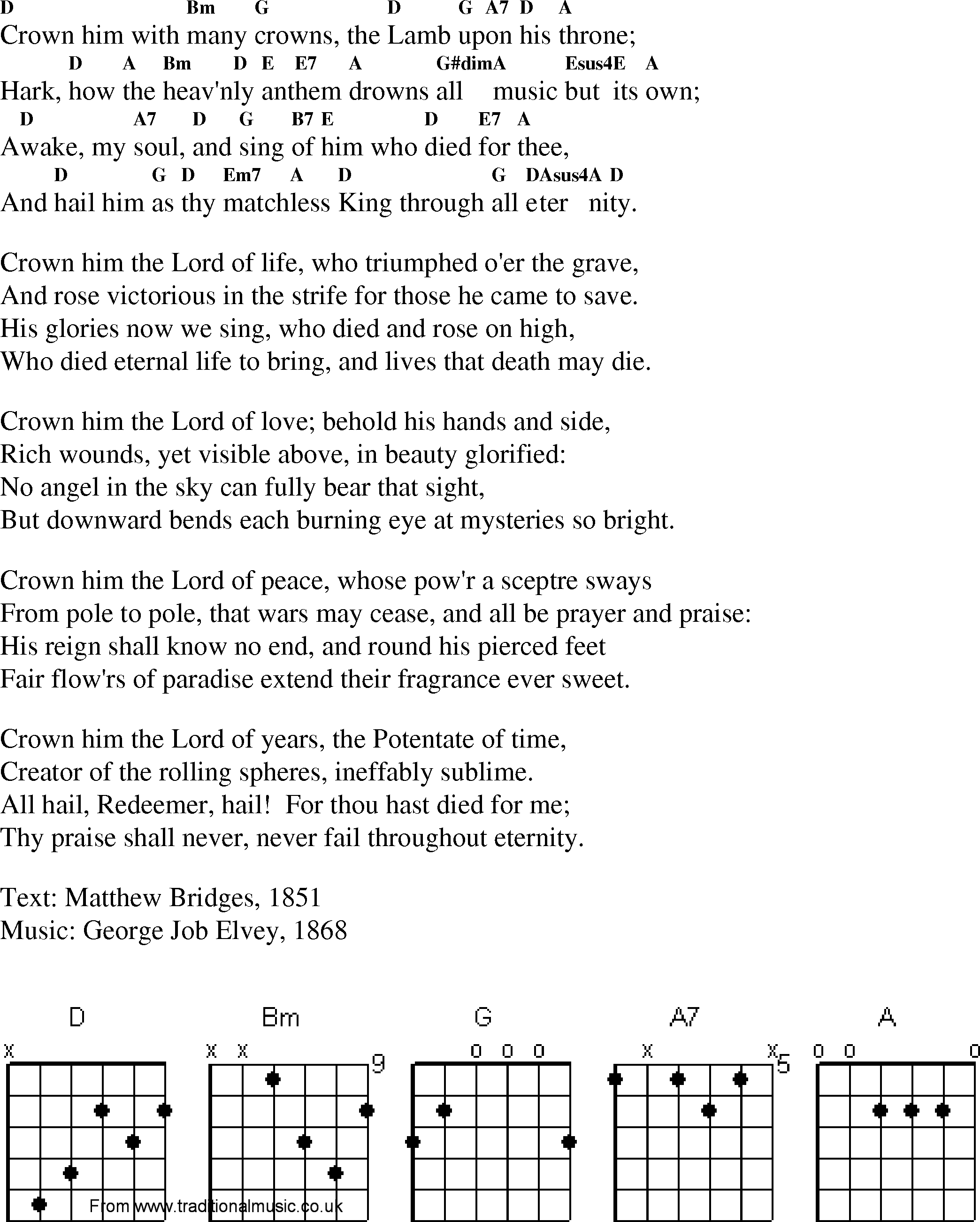 Gospel Song: crown_him_with_many_crowns, lyrics and chords.
