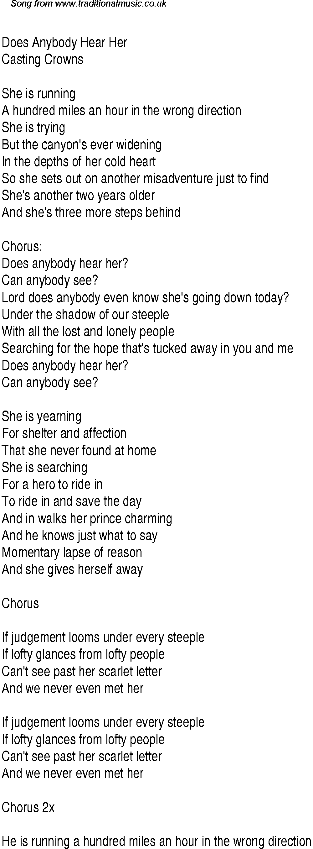 Gospel Song: does-anybody-hear-her, lyrics and chords.