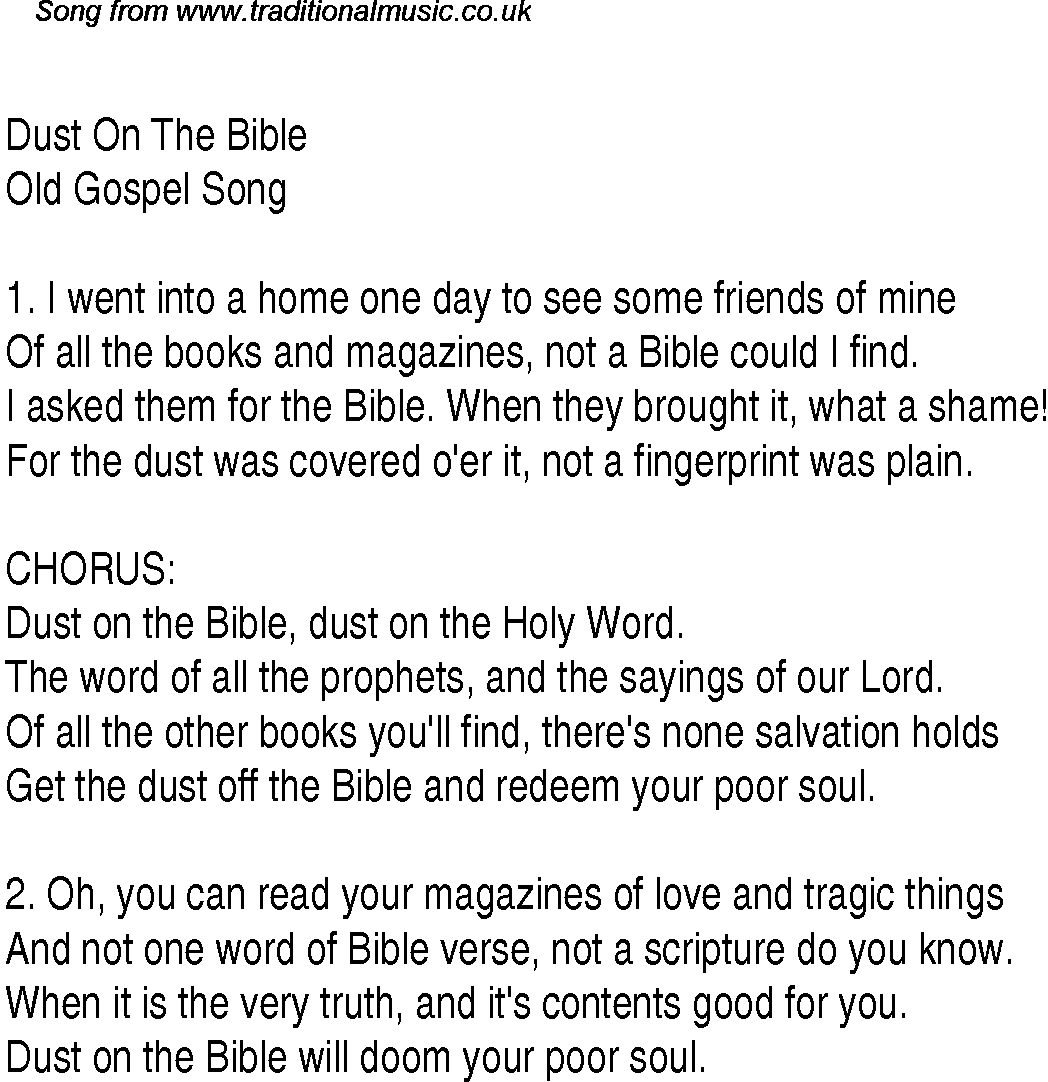Gospel Song: dust-on-the-bible, lyrics and chords.