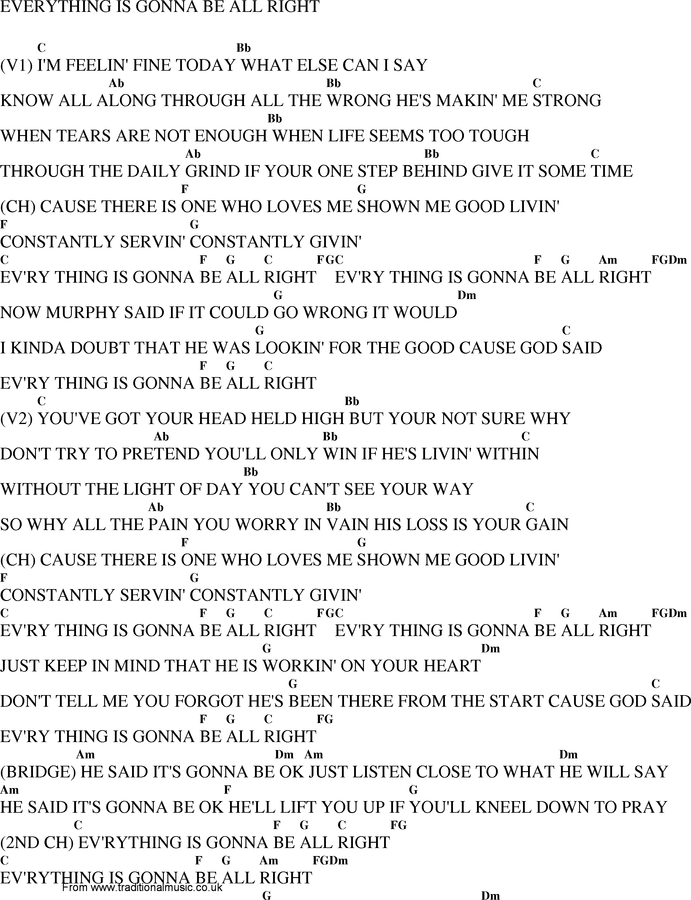Gospel Song: everything_is_gonna_be_all_right, lyrics and chords.