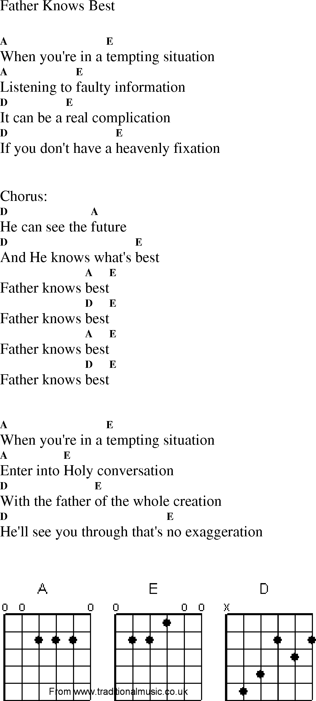 Gospel Song: father_knows_best, lyrics and chords.