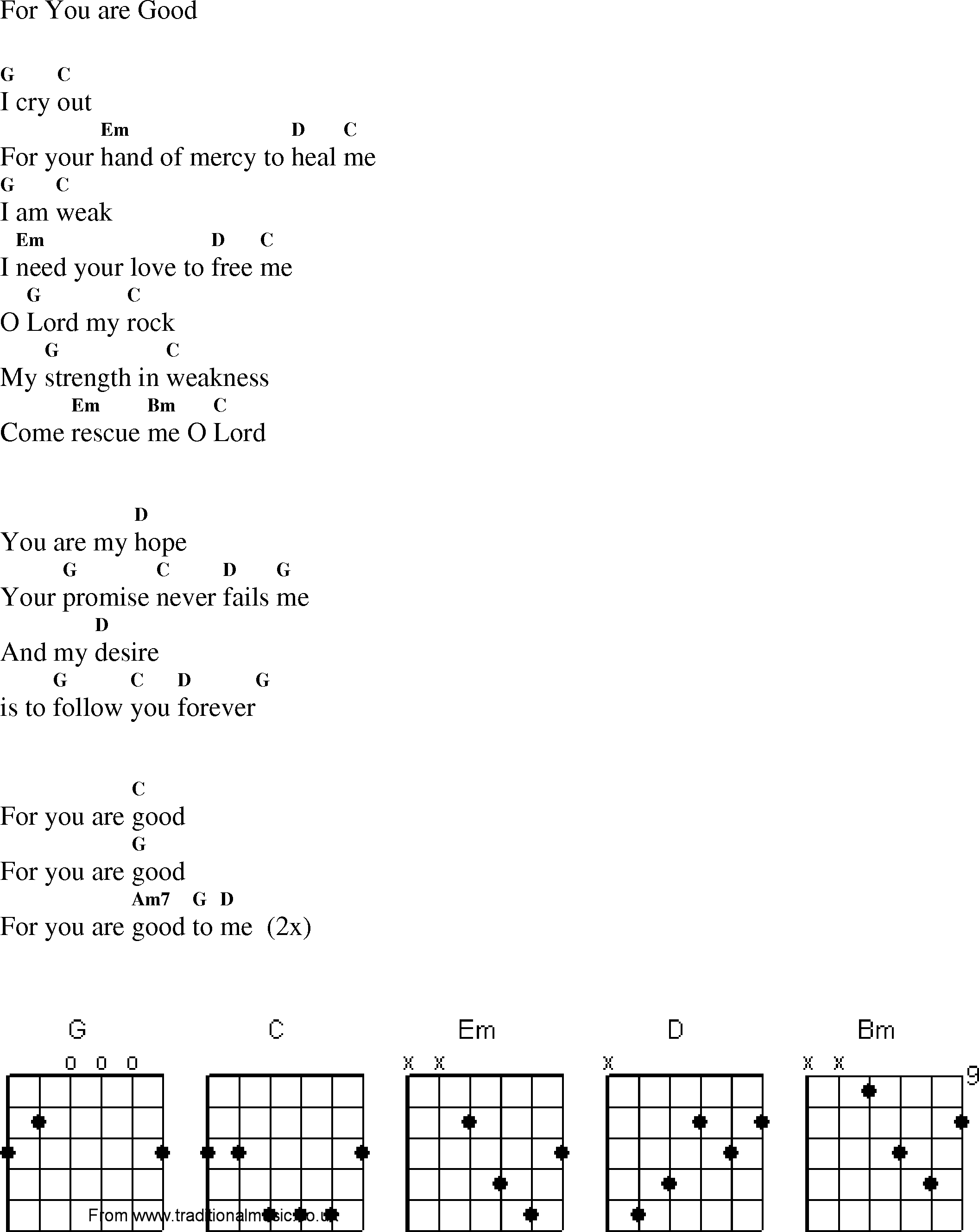 Gospel Song: for_you_are_good, lyrics and chords.