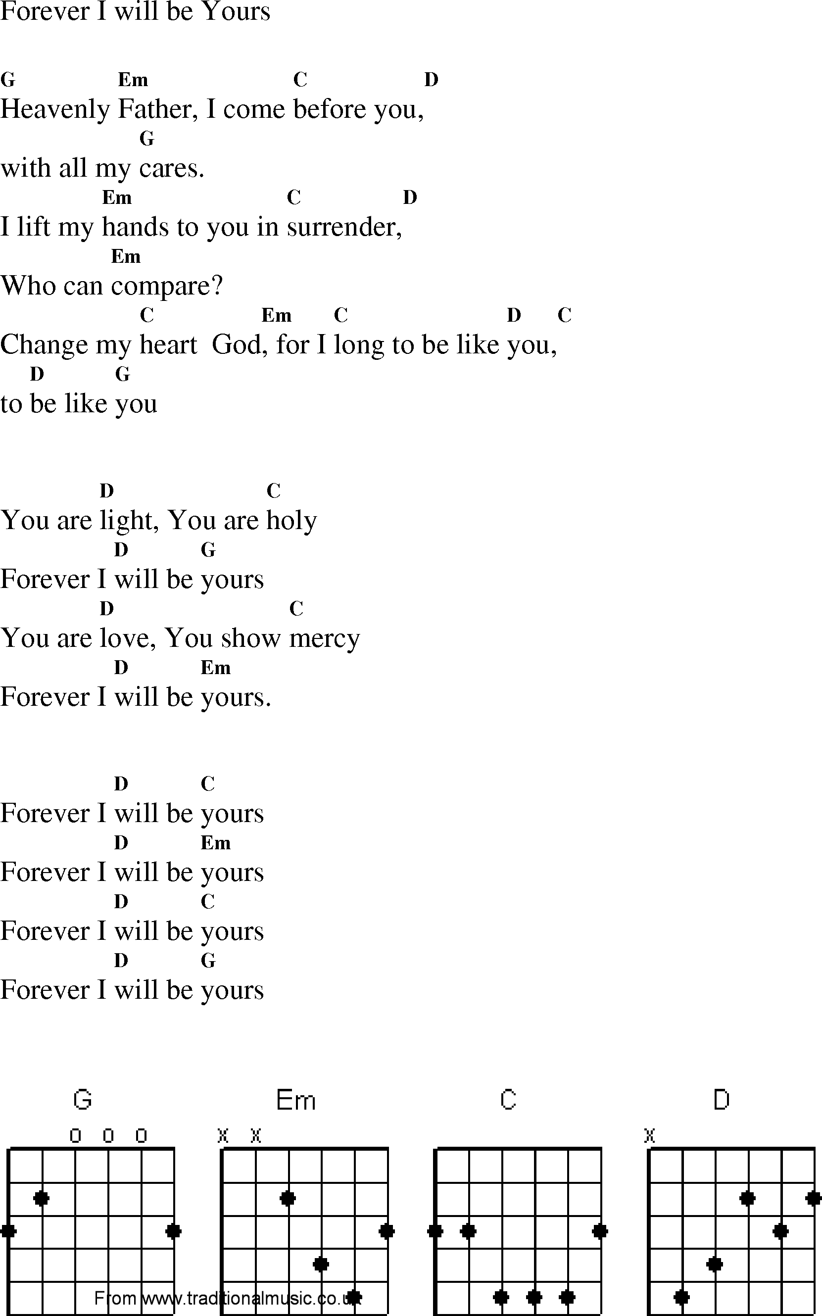 Gospel Song: forever_i_will_be_yours, lyrics and chords.