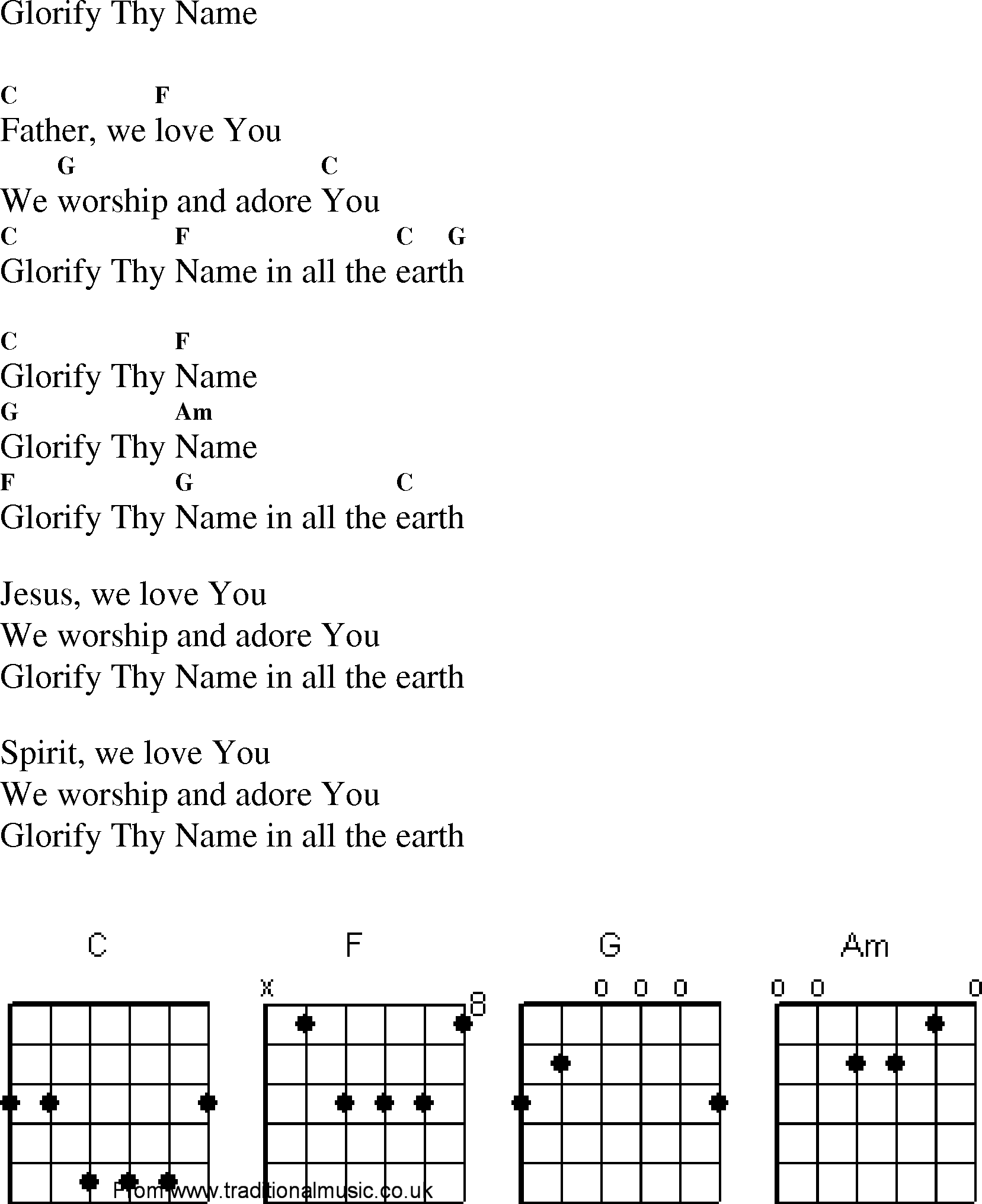 Gospel Song: glorify_thy_name, lyrics and chords.