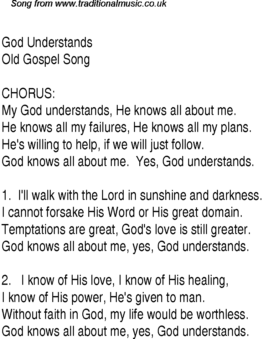 God Understands Christian Gospel Song Lyrics And Chords