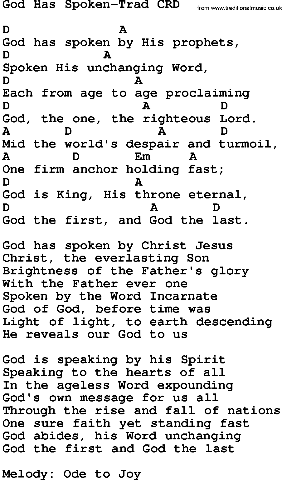Gospel Song: God Has Spoken-Trad, lyrics and chords.