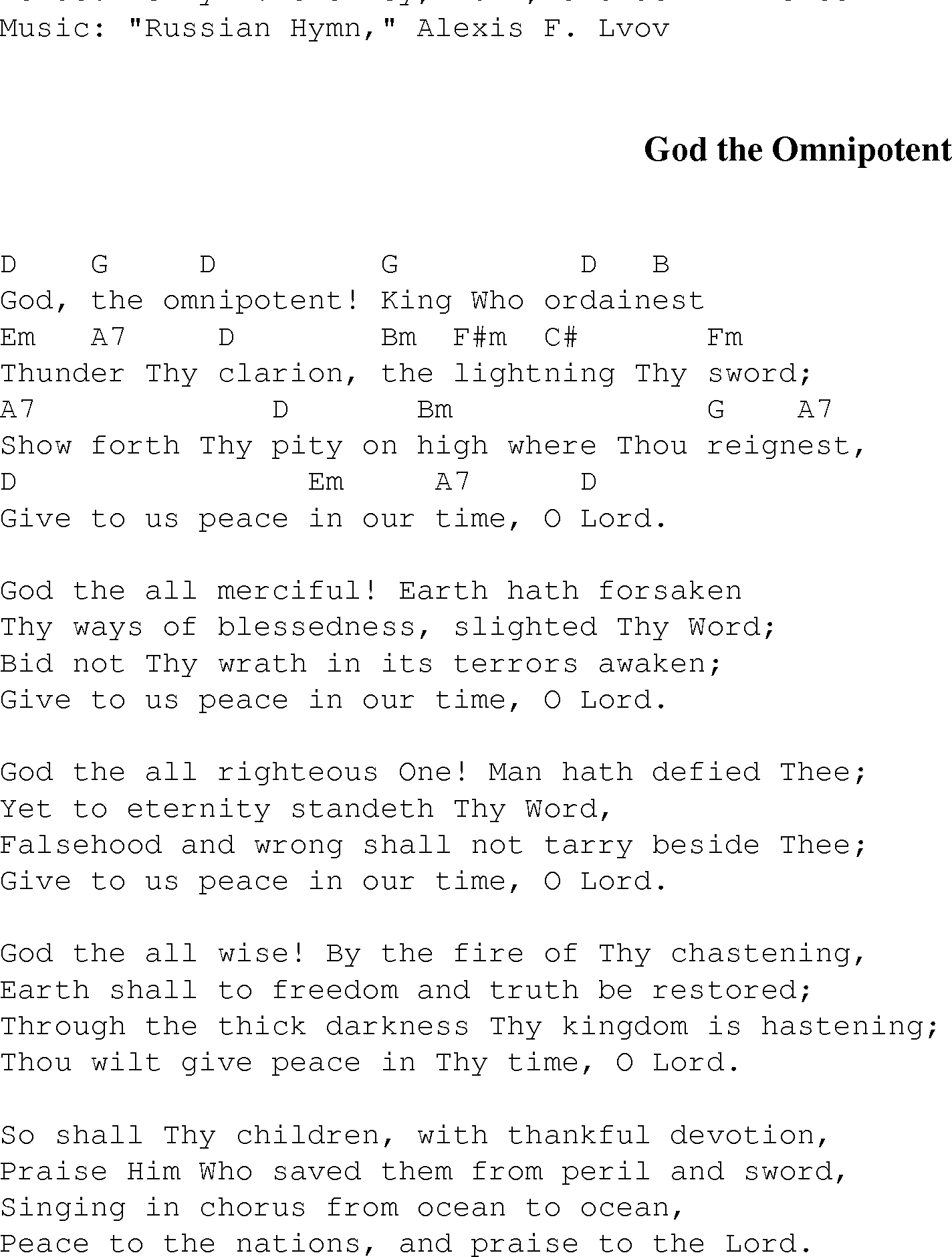 Gospel Song: god_the_omnipotent, lyrics and chords.