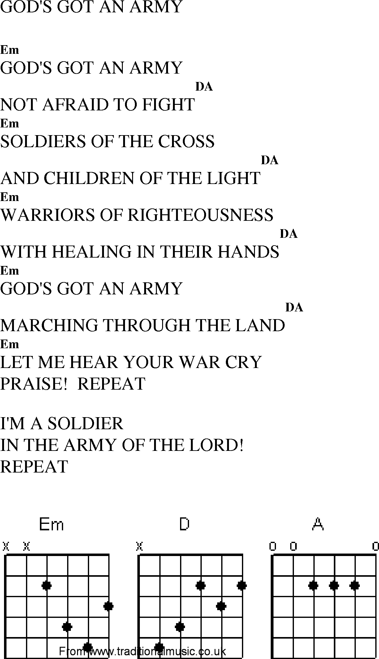 Gospel Song: gods_got_an_army, lyrics and chords.