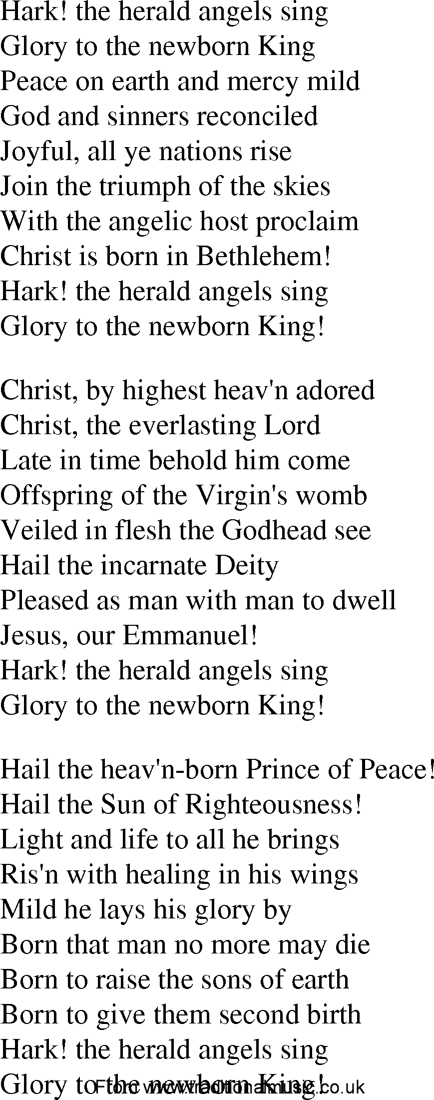 Gospel Song: hark_the_herald_angels_sing, lyrics and chords.