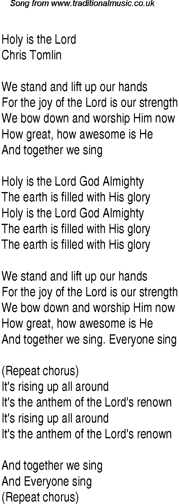 Gospel Song: holy-is-the-lord, lyrics and chords.