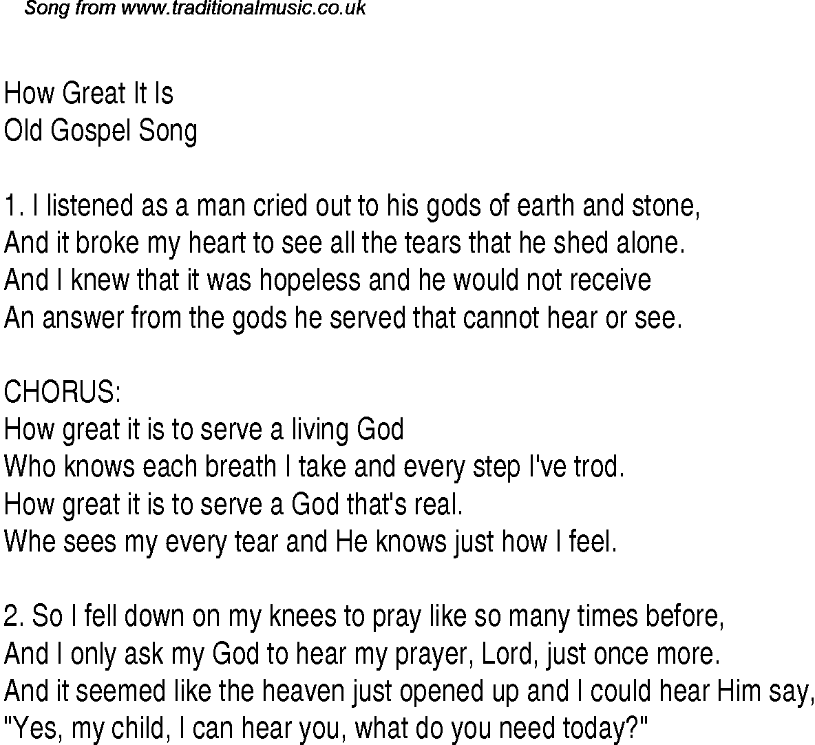 Gospel Song: how-great-it-is, lyrics and chords.