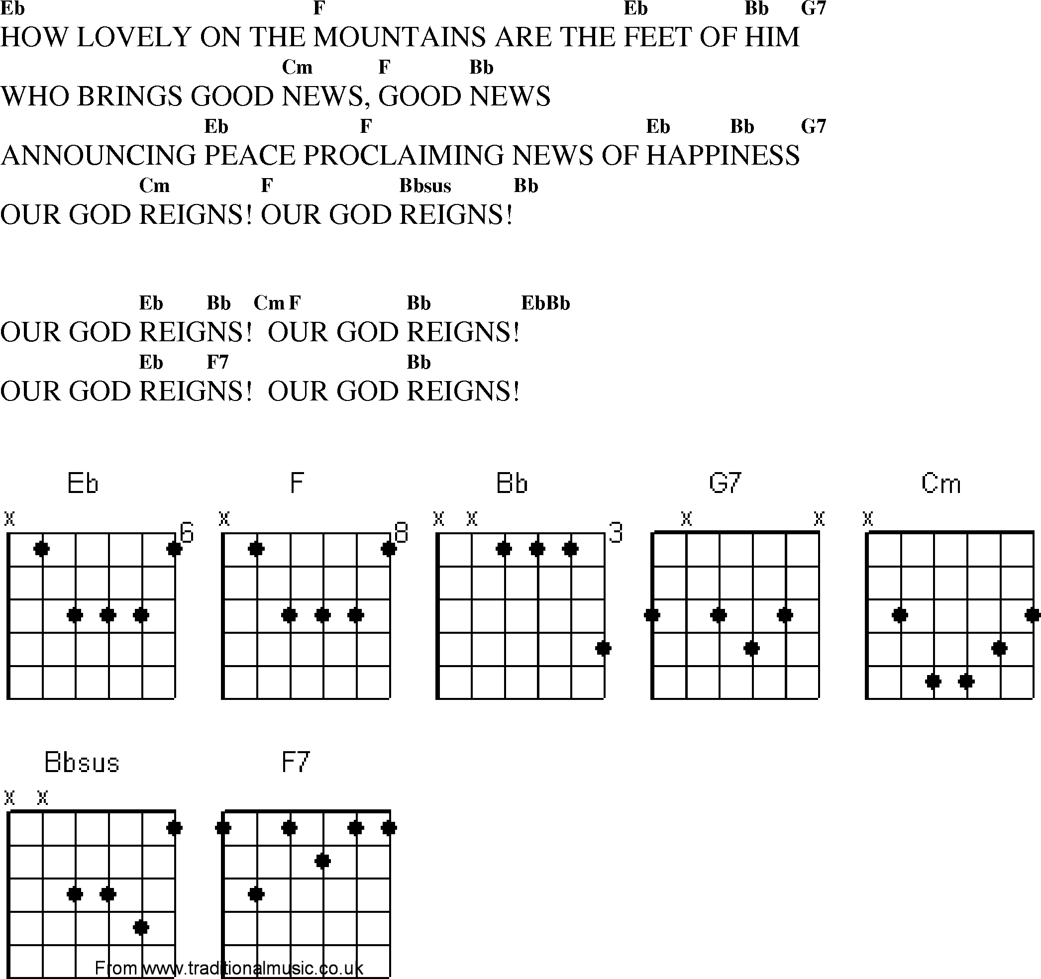 Gospel Song: how_lovely_on_the_mountins, lyrics and chords.