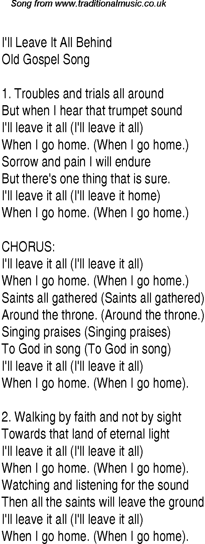 Gospel Song: i'll-leave-it-all-behind, lyrics and chords.